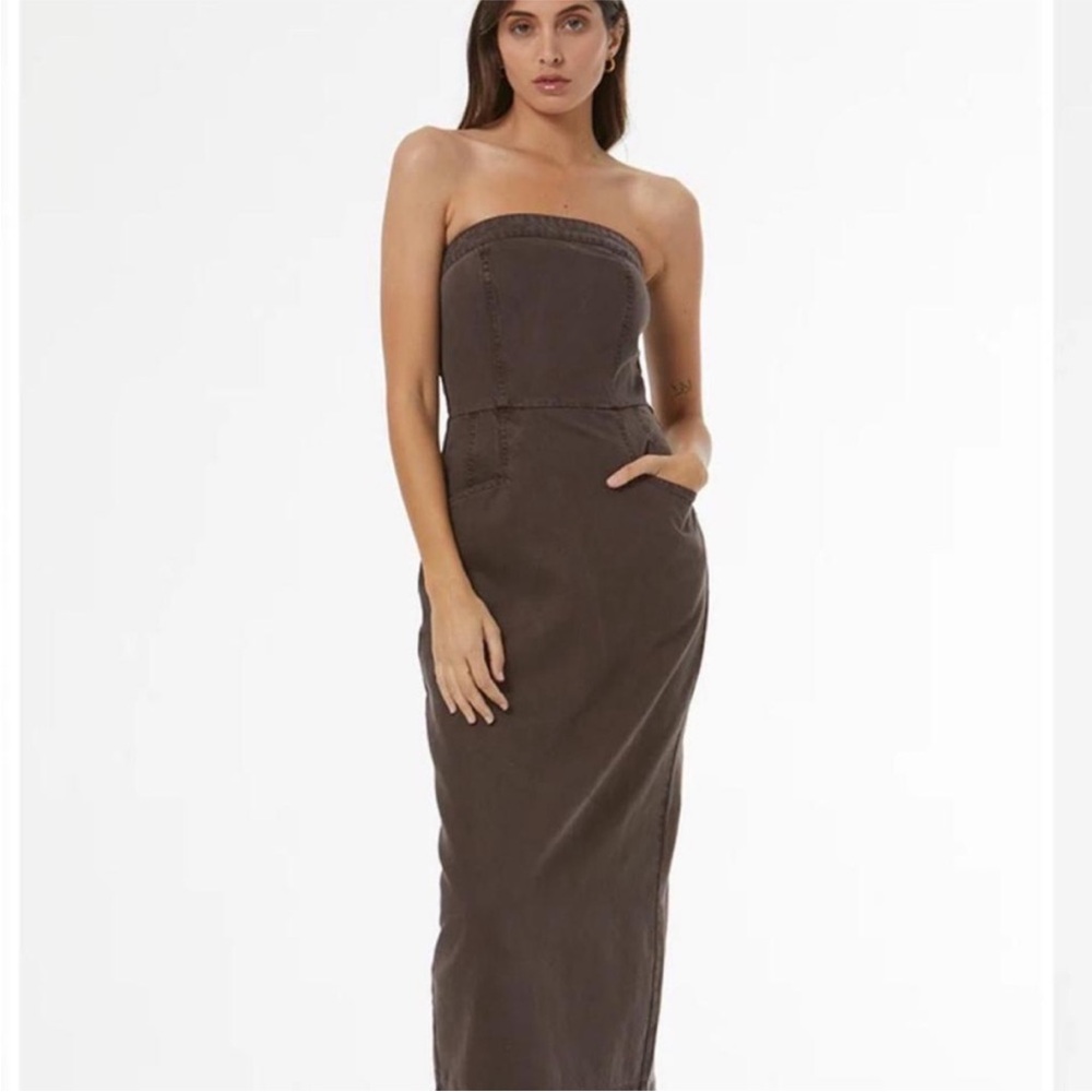Strapless Brown Cotton Maxi Dress